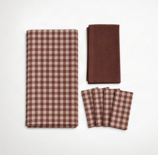 Leinen-Tischdecke, Chocolate Gingham_Leinen-Tischläufer, Chocolate_Leinen-Servietten im 2er-Set, Chocolate Gingham 