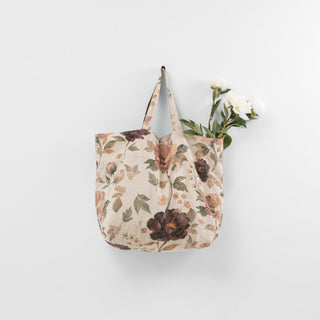 Große Leinen-Einkaufstasche, Vintage Roses 1