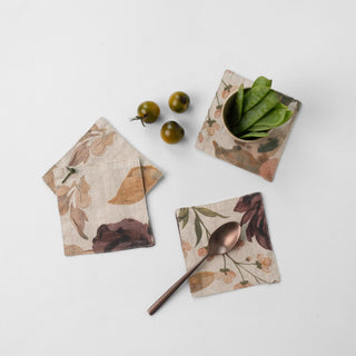 Leinen-Untersetzer im 4er-Set, Vintage Roses 