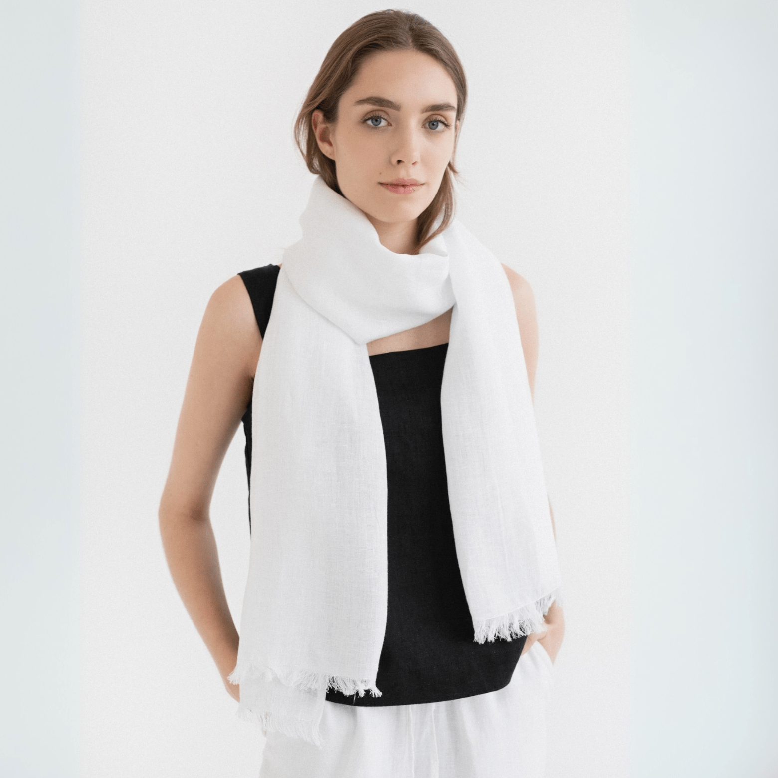Leinen-schal Woodbine, Optical White