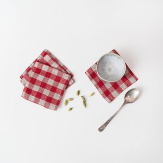 Leinen-Untersetzer im 4er-Set, Red Gingham 