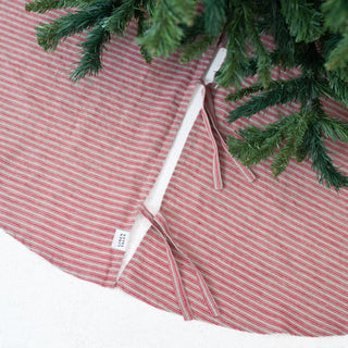 Leinen-Christbaumdecke, Red Natural Stripes 3