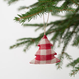 Leinen-Weihnachtsbaumschmuck im 4er-Set, Red Gingham 2