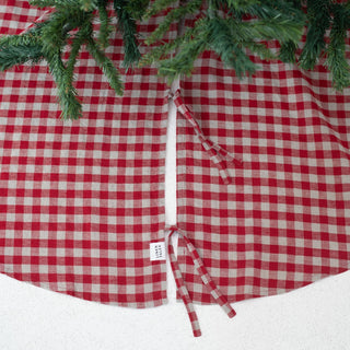 Leinen-Christbaumdecke, Red Gingham 3