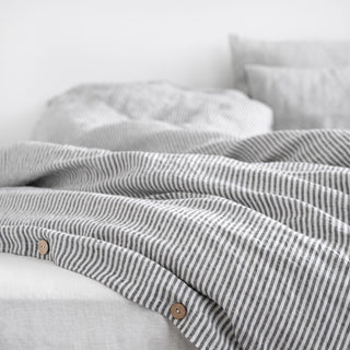 Leinen-Bettbezug, Thin Black Stripes 3