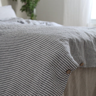 Leinen-Bettbezug, Thin Black Stripes 4
