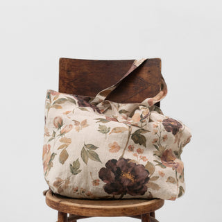 Große Leinen-Einkaufstasche, Vintage Roses 2