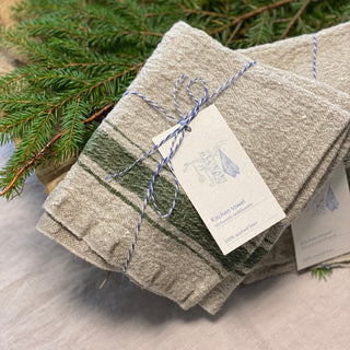 Leinen-Geschirrtuch, Vintage Green Stripe – Linen Tales