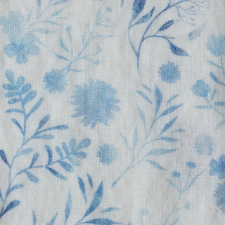 Ungewaschener breiter „White Botanical Blue” Leinenstoff, 185 g/m² 