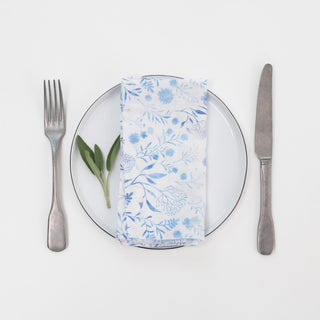 Leinen-Servietten im 2er-Set, White Botanical Blue 