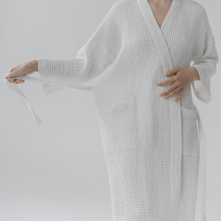 Leinen und Baumwolle Waffelpiqué - Bademantel, White - Linen Tales 4