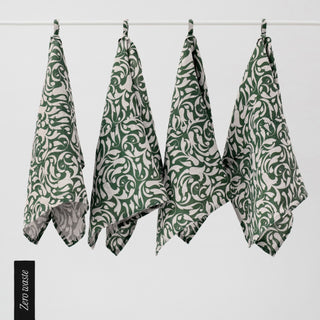 Zero Waste Leinen-Geschirrtücher im 4er-Set, Evergreen Damask 