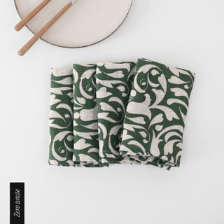 Zero Waste Leinen-Servietten im 4er-Set, Evergreen Damask 