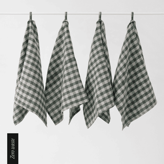 Zero Waste Leinen-Geschirrtücher im 4er-Set, Forest Green Gingham 