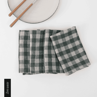 Zero Waste Leinen-Servietten im 4er-Set, Forest Green Gingham 