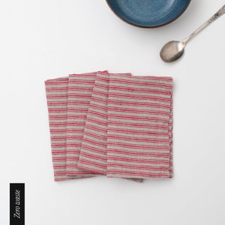 Zero Waste Leinen-Servietten im 4er-Set, Red Natural Stripes 1