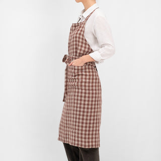 Leinen-Schürze Chef, Chocolate Gingham 3
