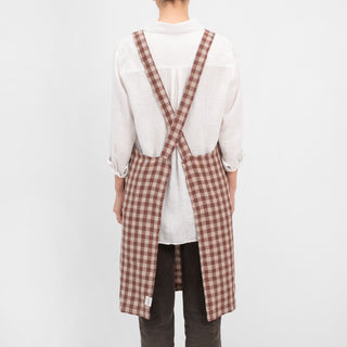 Leinen-Schürze Crossback, Chocolate Gingham 4