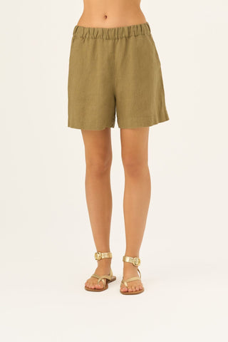 Leinen-Shorts Hip-Hop, Olive Khaki 3