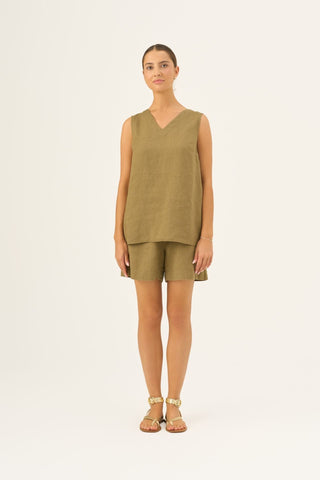 Leinen-Top Daffodil, Olive Khaki 2