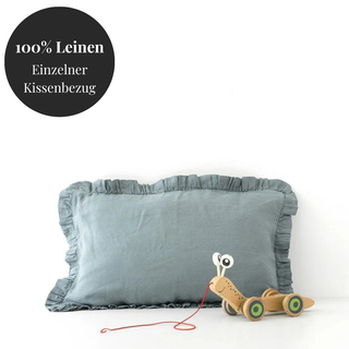 Leinen-Kopfkissenbezug mit Rüschen für Kinder, Blue Fog 