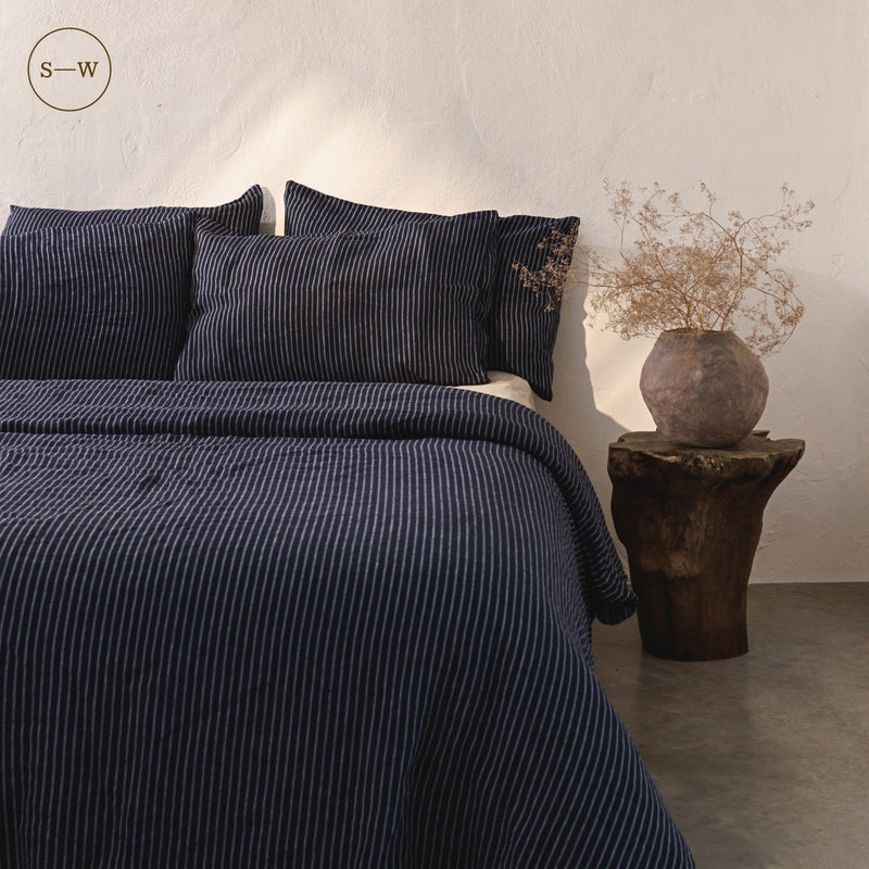 Blue Stripe Linen Duvet Cover Set - Linen Tales