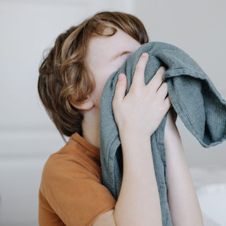 Leinen-Handtuch für Kinder mit Waffelstruktur, Blue Fog 4