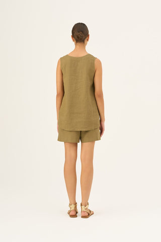 Leinen-Top Daffodil, Olive Khaki 4