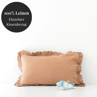 Leinen-Kopfkissenbezug mit Rüschen für Kinder, Cafe Creme 