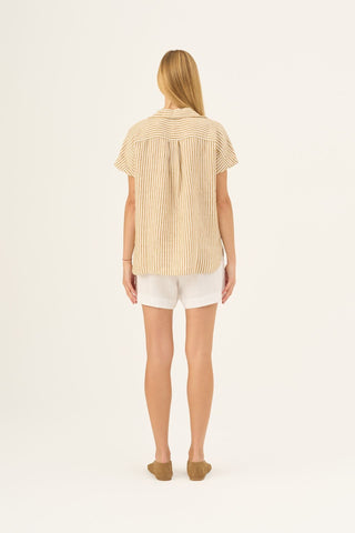 Leinenbluse Damen Melody, Bronze White Stripes 3