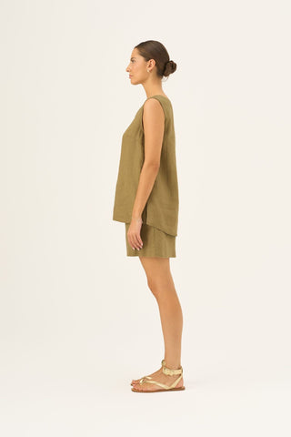 Leinen-Top Daffodil, Olive Khaki 3