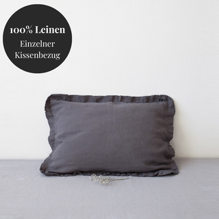 Leinen-Kopfkissenbezug mit Rüschen, Dark Grey 