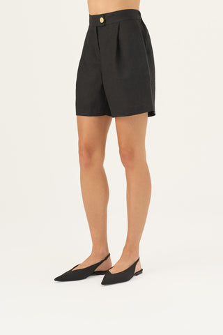 Leinen-Shorts Mirabilis, Black 4