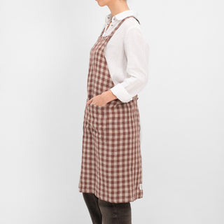 Leinen-Schürze Crossback, Chocolate Gingham 3