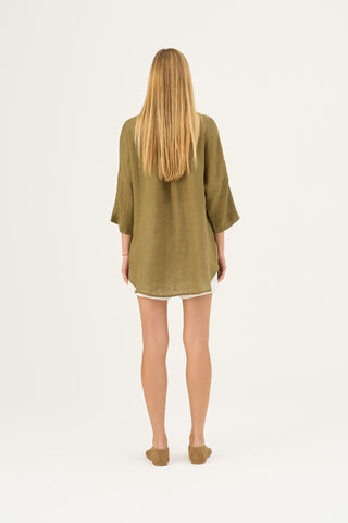 Leinenbluse Damen Oregano, Olive Khaki 4