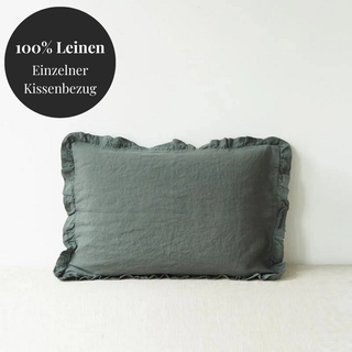 Leinen-Kopfkissenbezug mit Rüschen, Forest Green 