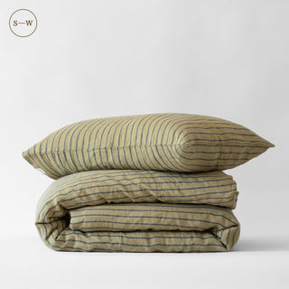 Green Blue Stripe Linen Duvet Cover Set - Linen Tales 2