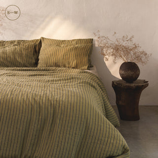Green Blue Stripe Linen Duvet Cover - Linen Tales 1