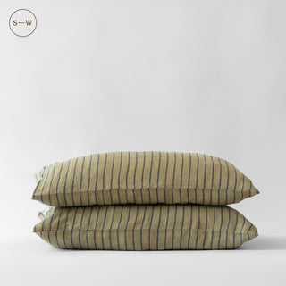Green Blue Stripe Linen Pillowcases Set of 2 - Linen Tales 2