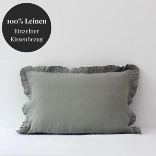 Leinen-Kopfkissenbezug mit Rüschen, Khaki 