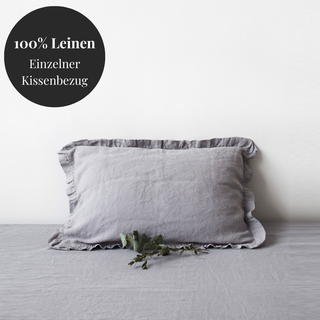 Leinen-Kopfkissenbezug mit Rüschen, Light Grey 