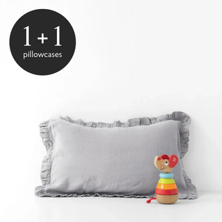 Leinen-Kopfkissenbezug mit Rüschen für Kinder, Light Grey 