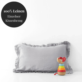 Leinen-Kopfkissenbezug mit Rüschen für Kinder, Light Grey 
