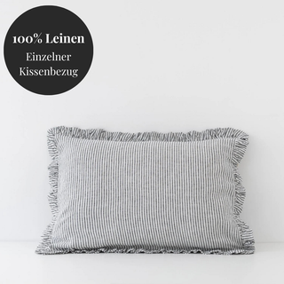 Leinen-Kopfkissenbezug mit Rüschen, Thin Black Stripes 