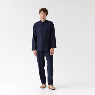 Bilberry Blue Farbe Leinen Currant-Loungewear-Set für Männer 1