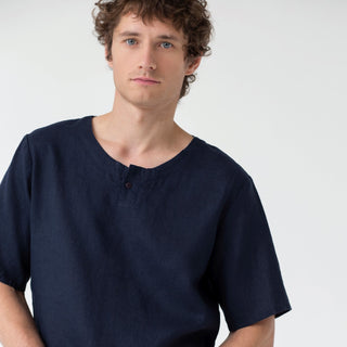 Bilberry Blue Farbe Leinen Fern-Pyjama-Set für Männer Top 3