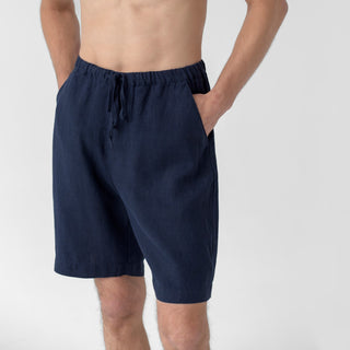 Bilberry Blue Farbe Leinen Fern-Pyjama-Set für Männer Kurze Hose 4