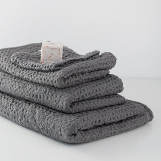 Waffelpiqué-Handtuch aus Leinen Dark Grey 3 3