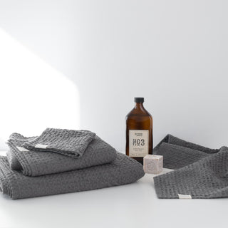 Waffelpiqué-Handtuch aus Leinen Dark Grey 4 4