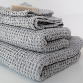 Waffelpiqué-Handtuch aus Leinen Light Grey 3 3